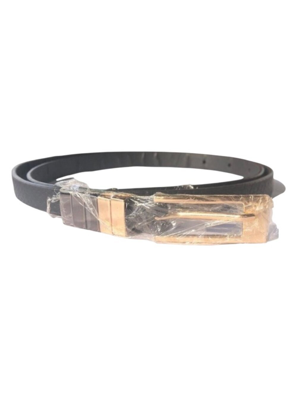 Gold Gunmetal Mixed Metal Snakeskin Leather Belt Size 36 Skinny Minimalist NWOT